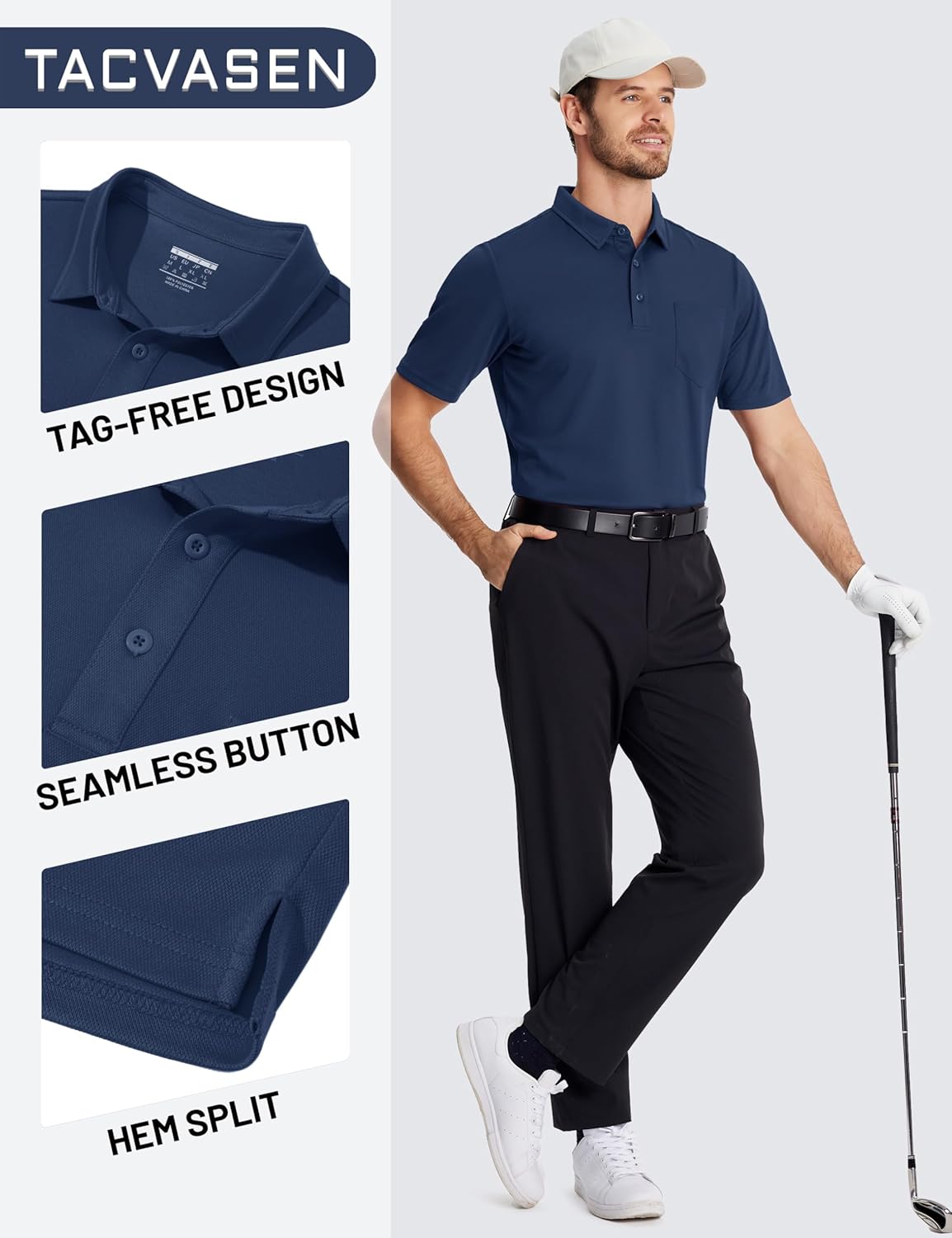 TACVASEN Men's Polo Shirt - Dry Fit Performance Golf Top with Pocket | Casual Short Sleeve Athletic Wear