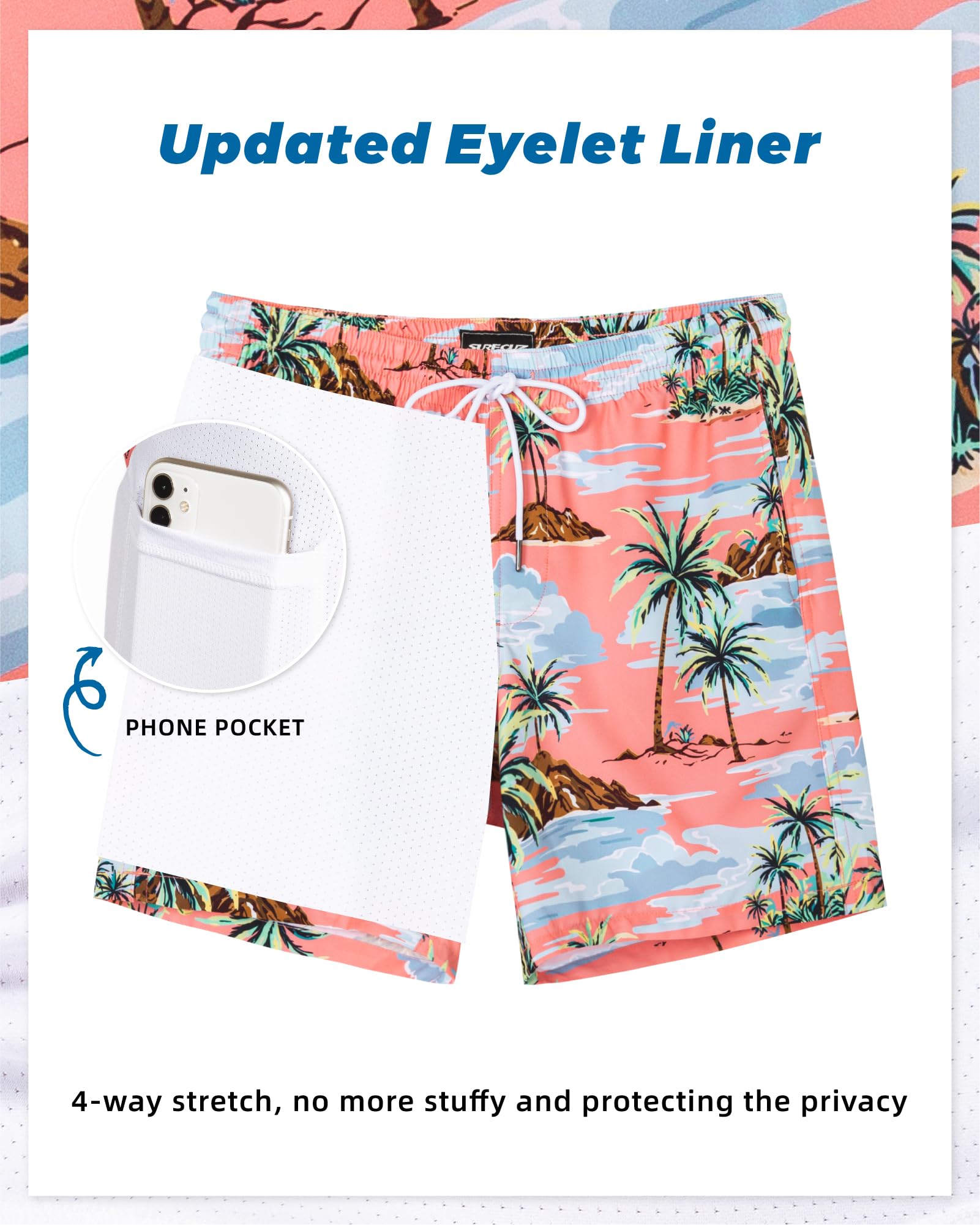 SURF CUZ Mens Swim Trunks with Compression Liner Quick Dry Swim Shorts 7" Swimming Trunks Stretch Bathing Suit 7 Inch,Twilight Beach,XL