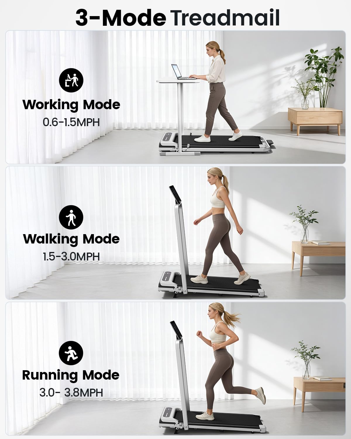 Yagud Walking Pad Treadmill for Home Office, Portable Under Desk Treadmill with Remote Control and LED Display, Walking Jogging Running Machine for Home