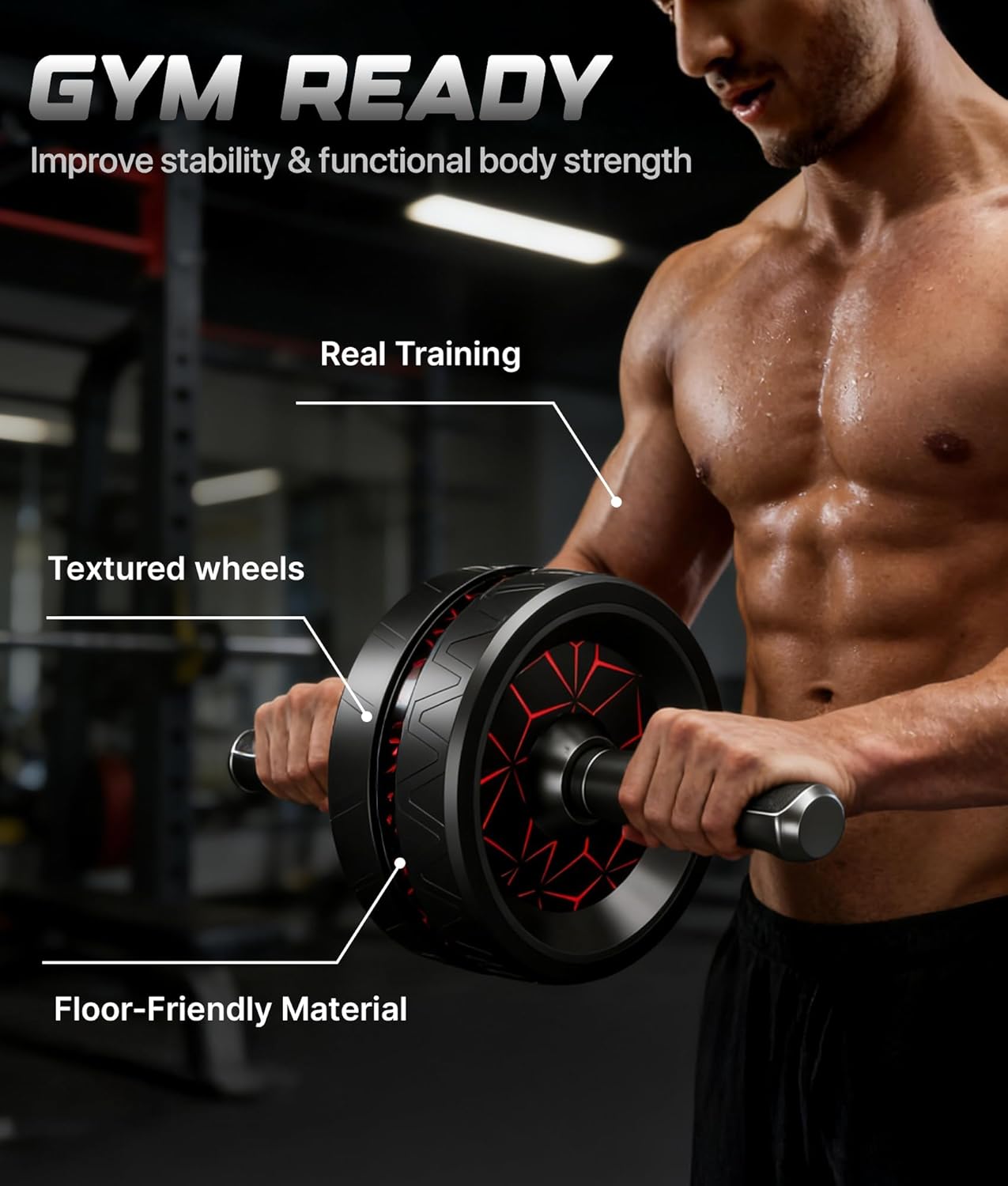 ROMIX Ab Roller Wheel - Wide Design with Extra Thick Knee Mat for Home Gym Fitness | Core Strength Training Equipment