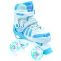 SMOOJOY Roller Skates for Girls Kids Boys,4 Size Adjustable Indoor Outdoor Blue Quad Rollerskates with Light up Wheels for Beginners Ages 6-12
