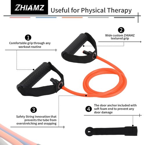 Resistance Bands with Handles, Single Resistance Tubes, Workout Bands with Handles, Durable Exercise Band for Stretching, Home Workouts, Physical Therapy, Fitness, Natural Latex (Blue-Light)