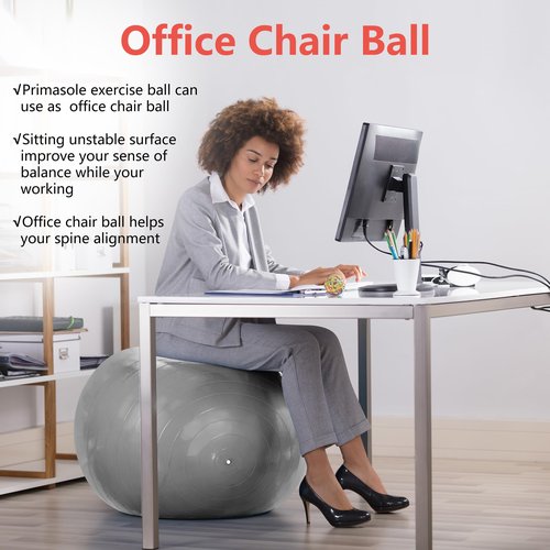 PRIMASOLE Exercise Ball for Balance Stability Fitness Workout Yoga Pilates at Home Office & Gym 65cm Silver Gray 65cm Silver Gray, 25.6 inch & 65 cm