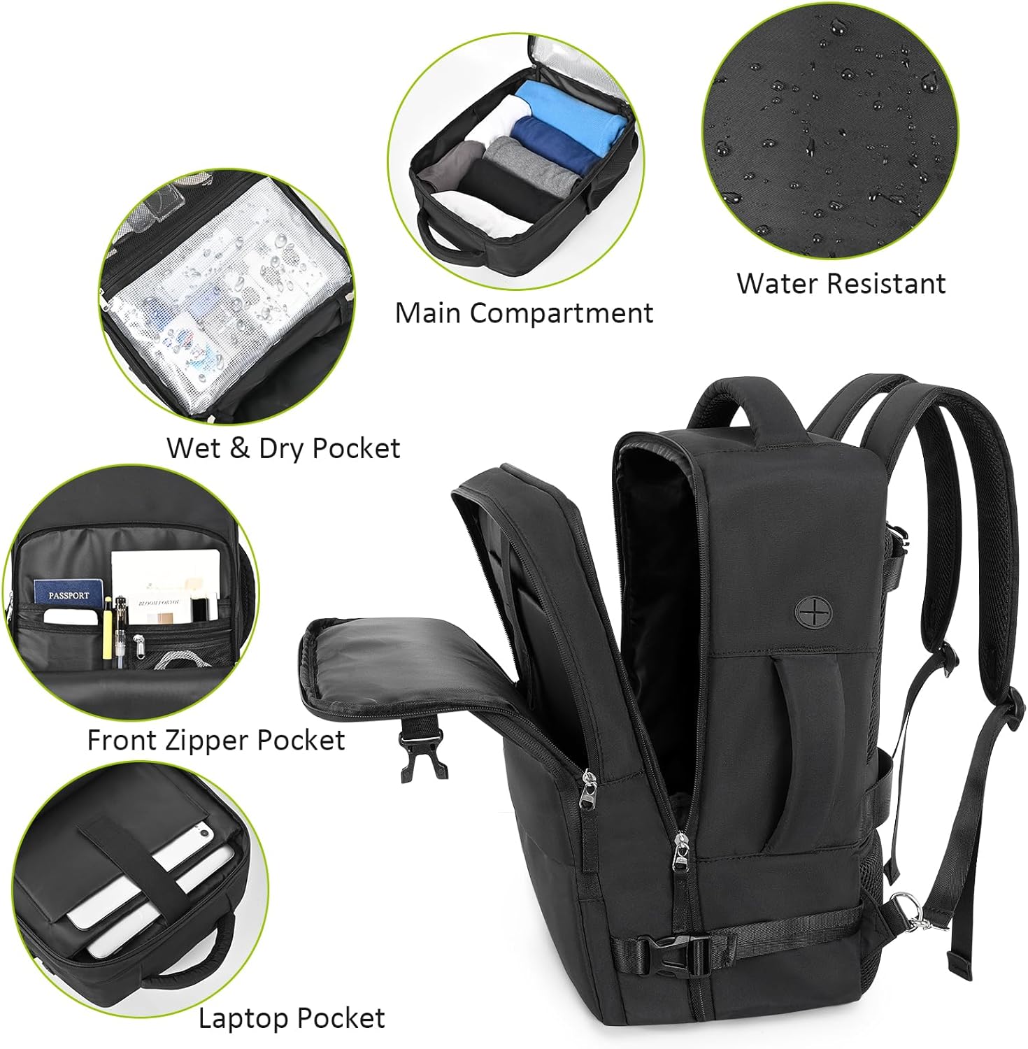 Snoffic Travel Backpack - Waterproof Laptop Bag with USB Charging Port | 17-Inch, Flight Approved