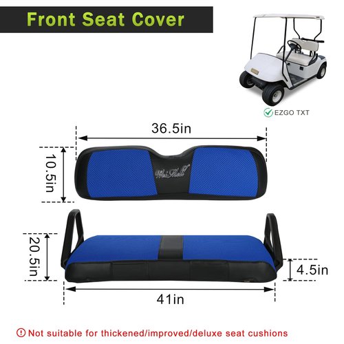 WEIMELL Golf Cart Seat Covers for EZGO TXT 1994-2013 Front Seat Covers Thicken Breathable Mesh with Vinyl Leather Fits OEM Ordinary Cushion Covers No Nail Gun Easy to Install Black & Blue