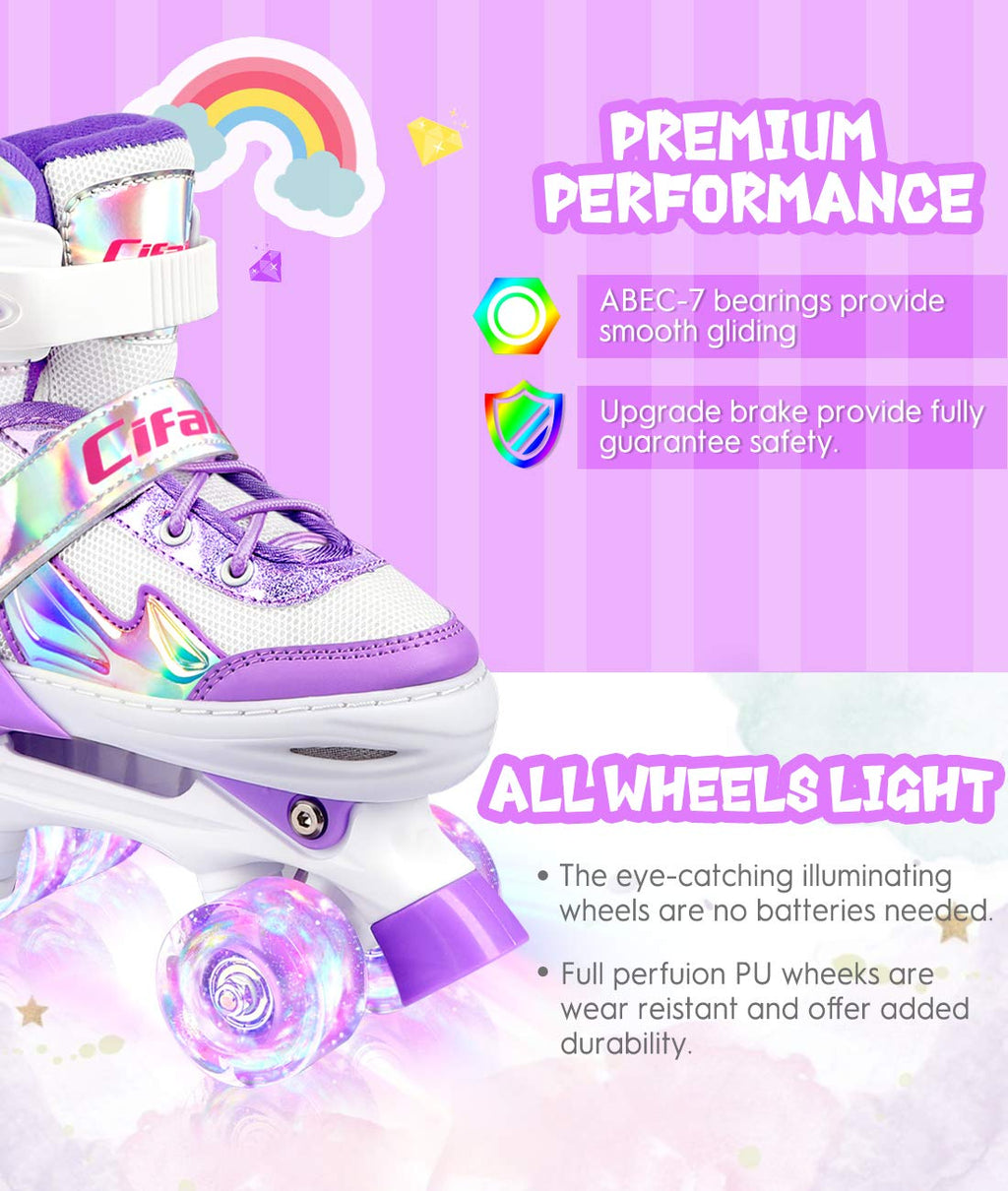 Roller Skates for Girls Boys Kids, Black Pink 4 Sizes Adjustable Kids Roller Skates with Light up Wheels and Shining Upper Design, for Ages 4-13