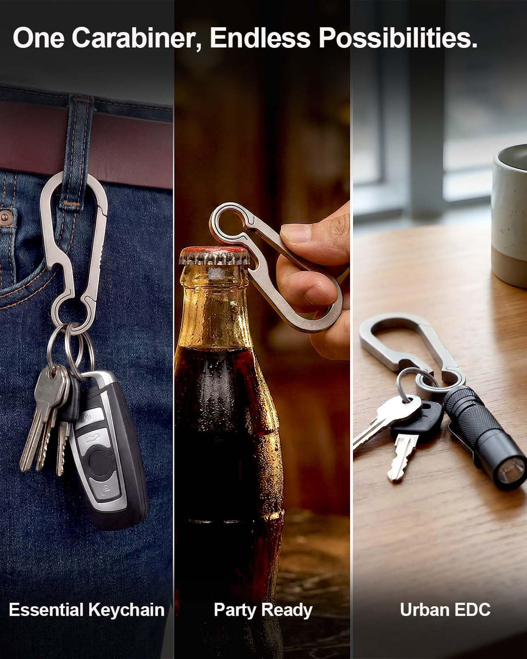 PJYTAC Titanium Carabiner Keychain Clip 2/2.6 Inch Small Carabiner Clips Heavy Duty Key Holder Quick Release Key Chain for Keys Bottle Opener Keychain Valentines Day Gift for Him Men