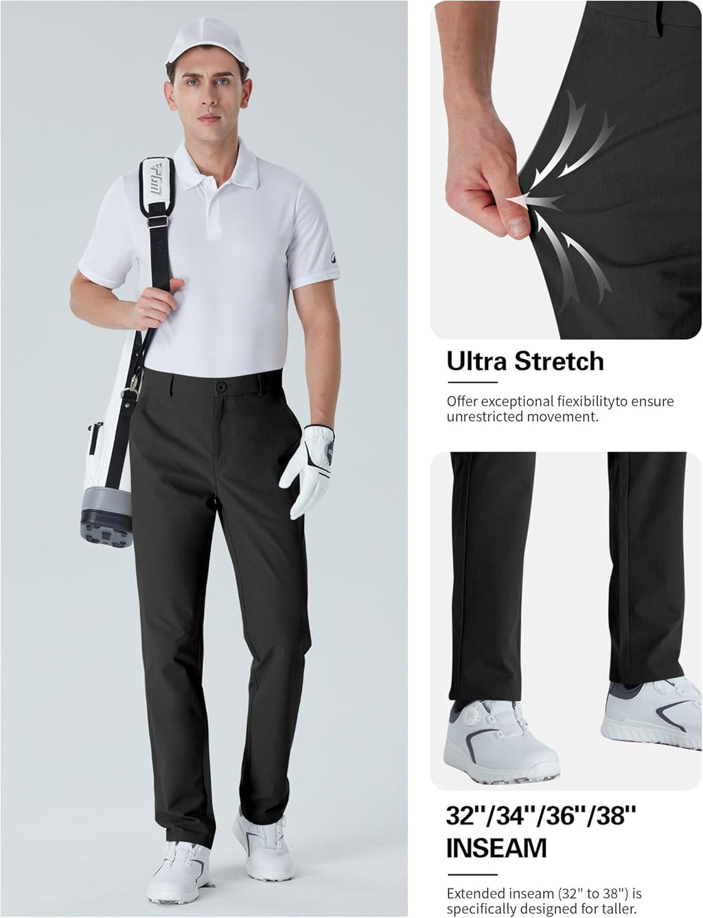 Regine Switzerland Men's Tall Golf Pants - Lightweight Quick-Dry Casual Trousers with Pockets | Sizes 32-38