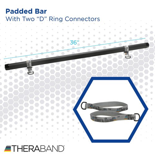 THERABAND Resistance Band Padded Bar, Attachment for Resistance Bands and Tubing, 3 Foot Bar with two "D" Ring Connectors for Wellness Station, Pilates, Yoga, Home Workouts without Weights