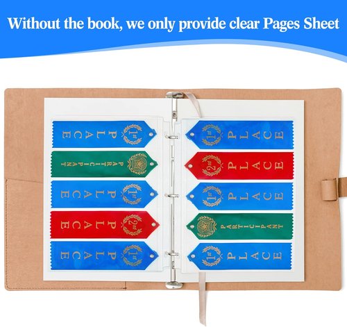 Henoyso Award Ribbon Organizer - Clear Plastic Holder with 50 Blank Pages for 3-Ring Binders