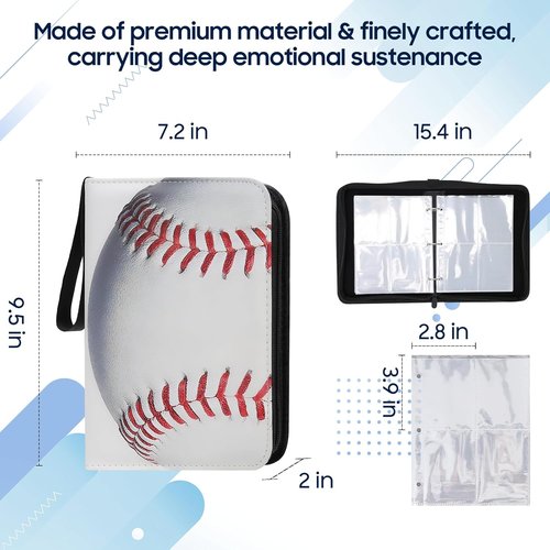 Baseball Card Binder - 4 Pocket Trading Card Holder with 400 Pockets & 50 Removable Sleeves | Portable Album for Collectors