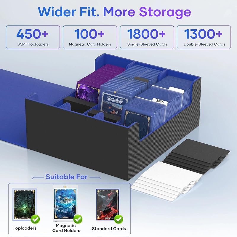 Mlikero 1800+ Card Deck Box A3-Blue+A-3 Row XL | Leather Magnetic Closure, Fits Toploaders