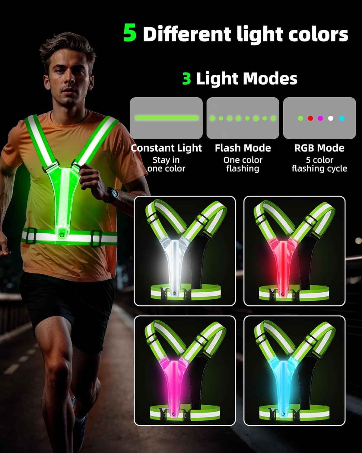 Skiennix LED Reflective Vest | High Visibility Safety Gear for Running, Cycling & Dog Walking - Adjustable Fit for All Sizes