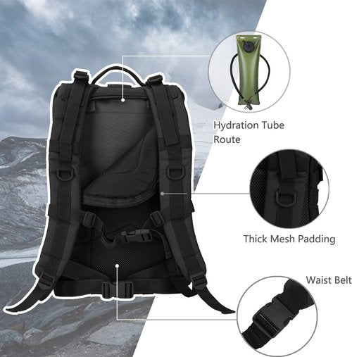 Hannibal Tactical MOLLE Assault Backpack - Military-Grade 3-Day Rucksack with USA Flag Patch | Black