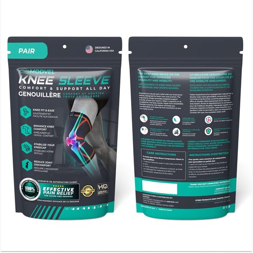 Modvel Compression Knee Brace - 2 Pack Support Sleeves for Men & Women | Pain Relief for Running & Sports