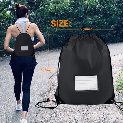 CODOBON Drawstring Bags - 16 Pack Bulk Cinch Backpack for Gym & Sports | Black Color
