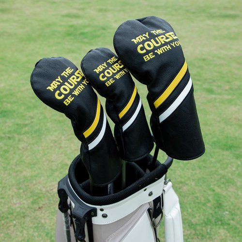 Golf Headcovers Golf Club Head Covers Elegant Embroidery Premium Leather Driver Headcovers May The Course Be with You Fairway Wood Head Cover Hybrid Covers Putter Covers(for Driver(1pcs))