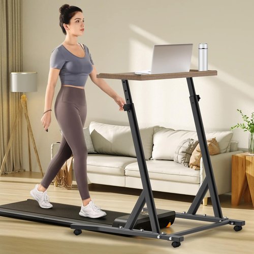 SELEWARE Indoor Cycling Desk Height Adjustable Workstation Standing Desk Wooden Laptop Desk Portable Bike Trainer Fitness Desk with Lockable Wheels for Indoor Cycling Treadmill & Office Use