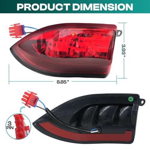 DRIVE UP Golf Cart LED Taillight for Club Car Precedent 2004-Up and Tempo 2018-Up Golf Carts, 12V Club Car Precedent Rear Tail Lights Kit with 3 Pin Wires