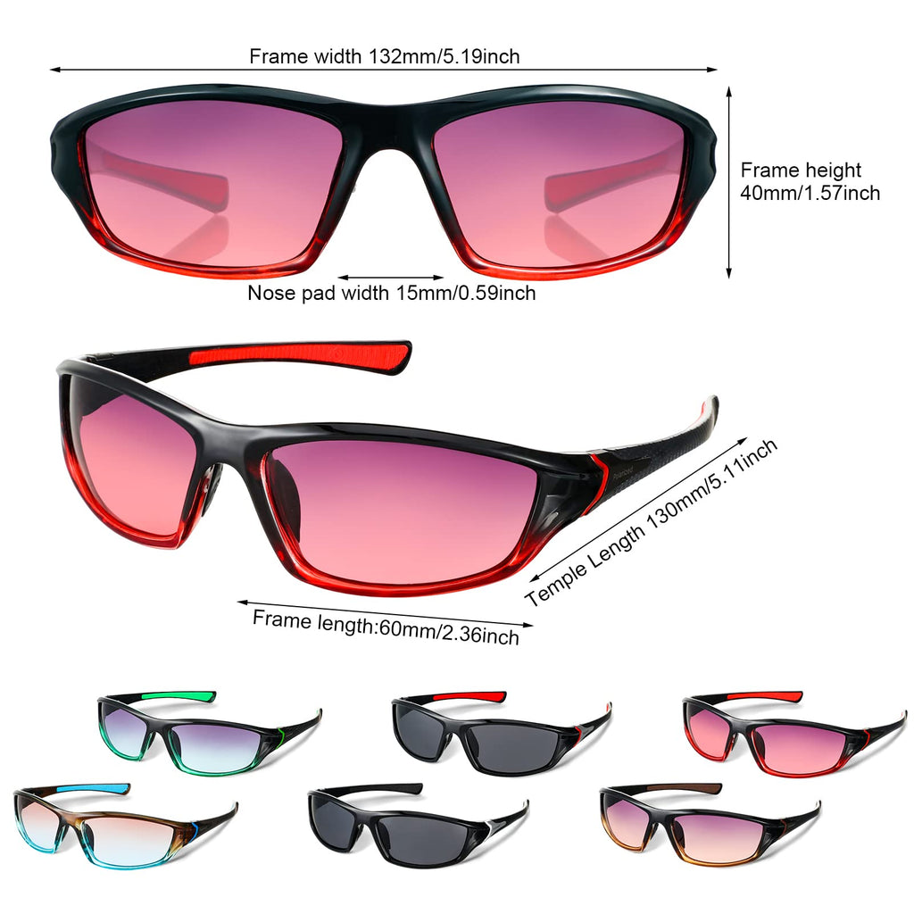 Cindeer 6 Pairs Men's Polarized Sunglasses UV Protection Wrap Around Sports Sunglasses for Hiking Fishing Driving(Cool Colors)