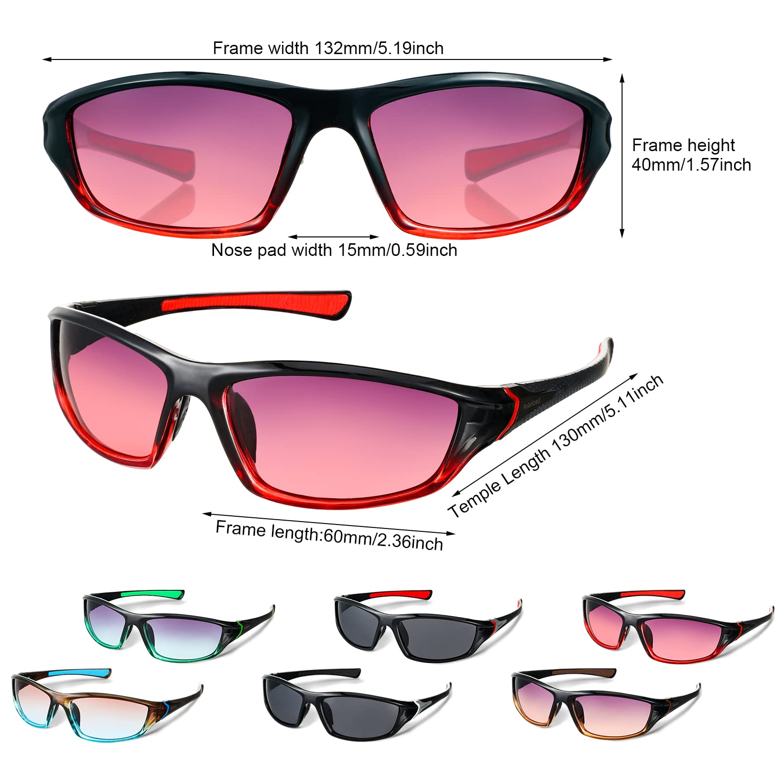 Cindeer 6 Pairs Men's Polarized Sunglasses UV Protection Wrap Around Sports Sunglasses for Hiking Fishing Driving(Cool Colors)