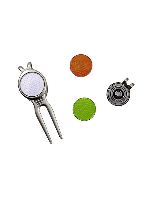 JEF World of Golf JR153 Metal Divot Golf Tool and Cap Clip with 3 Ball Markers