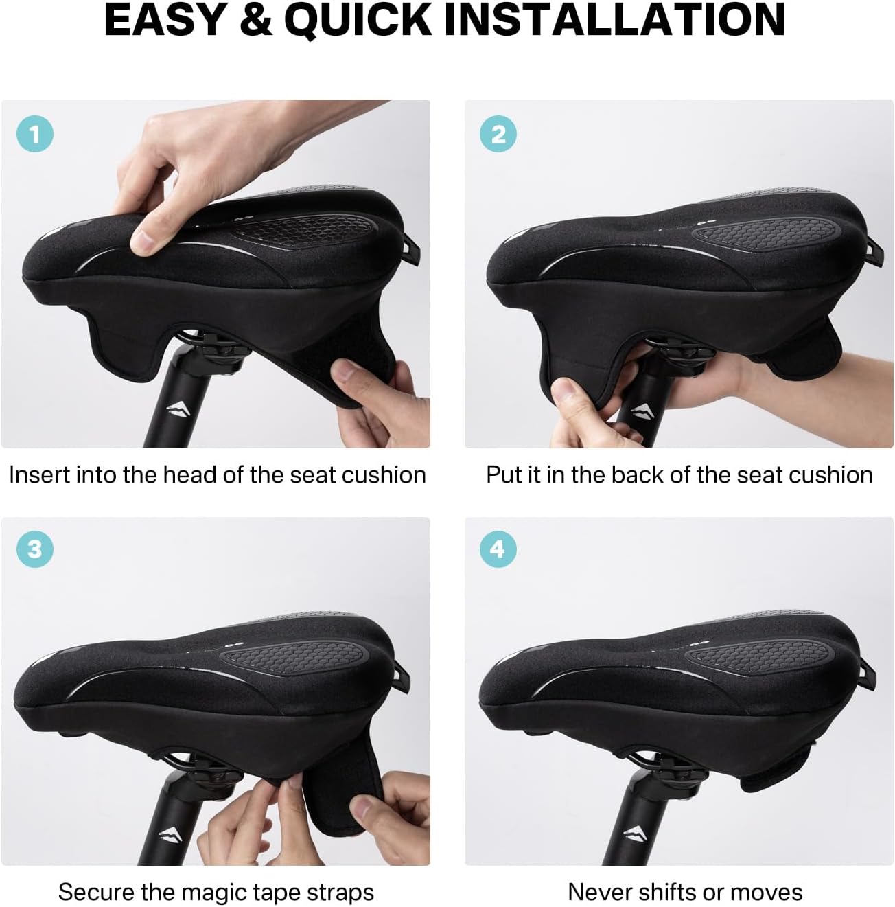 YOUNGDO Gel Bike Seat Cushion - Waterproof Cover, Shock Absorbing Pad for Peloton, BMX, MTB & Road