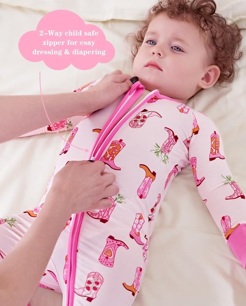 Babee Reshinee Bamboo Viscose Baby Footie Pajamas - Convertible Zipper Onesie for Girls (0-24M)