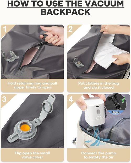 Coofay Vacuum Backpack - Travel-Ready Design with Pump | Compact Compression System for Easy Carry-On