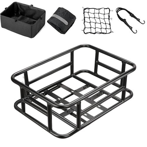 YONTUO Bike Basket Rear with Liner,Large Bicycle Basket with Waterproof Cover,Bicycle Rear Basket with Cargo Net and Elastic Bungee Cord for Electric Bike