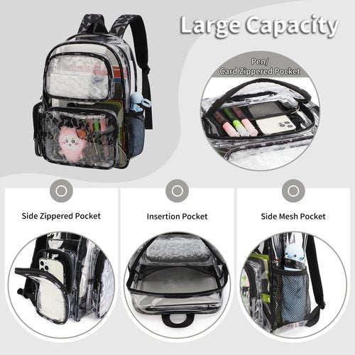 TINYAT Heavy Duty Clear Backpack for Stadium Events Transparent Backpack for Women See Through Bookbag Cute Clear Plastic Bag