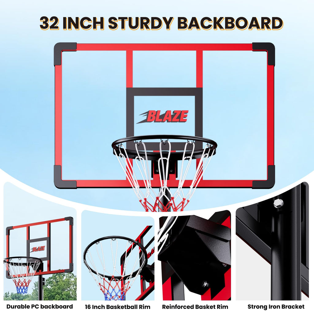 Portable Basketball Hoop for Kids & Teens, 4.1–8.5FT Adjustable Height, 32'' Shatterproof Backboard, Fillable Base with Weight Bag, Outdoor Goal for Backyard & Driveway(Black)