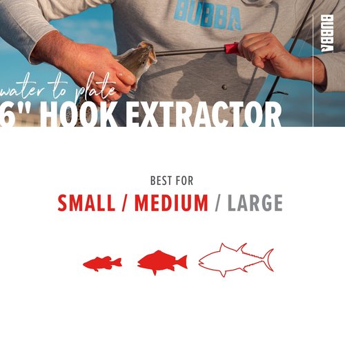 BUBBA 6" Hook Extractor with Non-Slip Grip T-Handle with Marine Grade Stainless Steel Hook Extractor for Fishing and Angling
