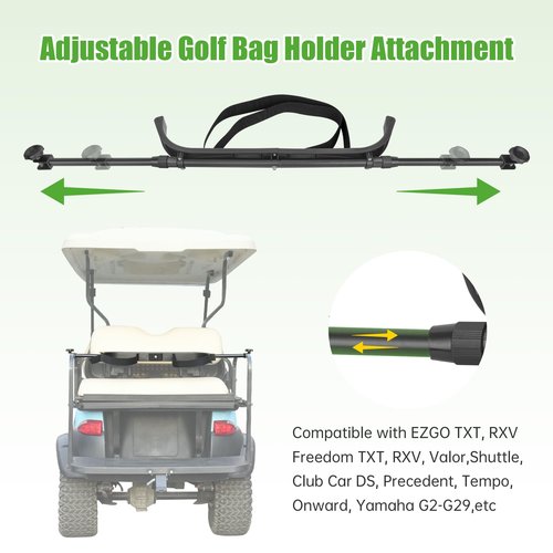 10L0L Golf Bag Attachment Compatible with Yamaha G2-G29 EZGO TXT RXV Club Car DS Precedent Icon EV Star Universal No-drilling Required Golf Bag Holder Rack for 1" Bracket Adjustable