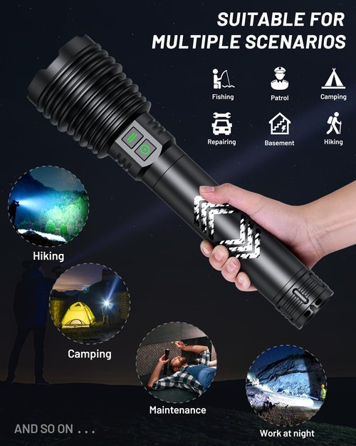 Amzyigou Powerful Flashlights 600000 High Lumens, 10000mAh Battery | 6 Modes with Fast Charge, Super Bright Rechargeable Flashlight IP67 Waterproof & Shock Resistant for Outdoor Activities
