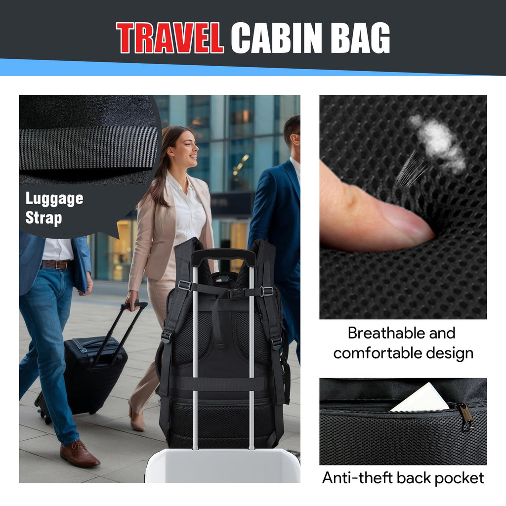 JARWAM Carry On Backpack with LifetimeWarranty, Expandable Travel Backpack for Men, TSA Flight Approved Anti-Theft Large Duffel Bag Fits 17.3 Inch Laptop, Black