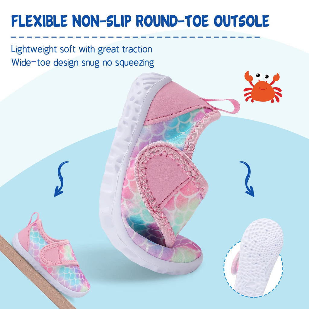 LeIsfIt Toddler Water Shoes Boys Girls Barefoot Aqua Socks Kids Breathable Quick-Dry Swim Shoes for Beach Pool Surf, Pink Scale, 5 Toddler