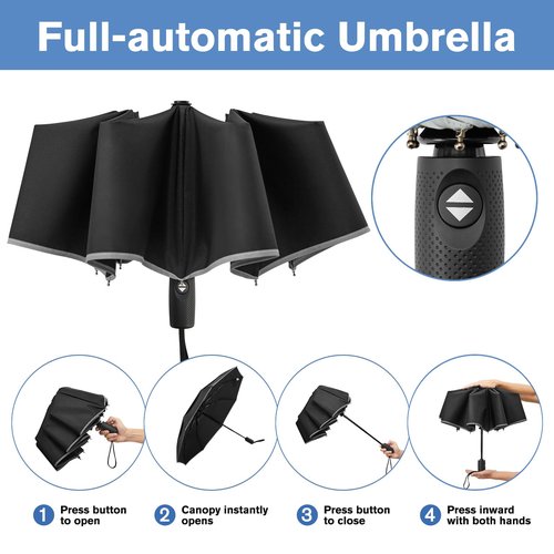G4Free Windproof Automatic Open Umbrella, Double Canopy with Reflective Stripe