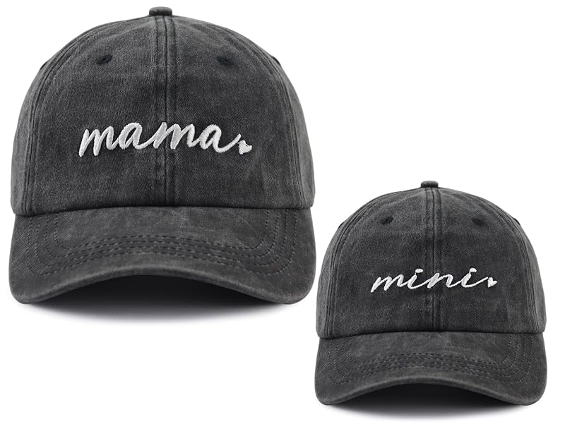 Mama and Mini Matching Hats - Adjustable Cotton Baseball Caps for Mom & Daughter (Black, One Size) - 2 Pack