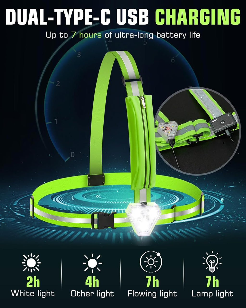 Zacro LED Reflective Vest - 500LM Rechargeable Light Up Running Gear | 5 RGB Colors, Adjustable for Men & Women