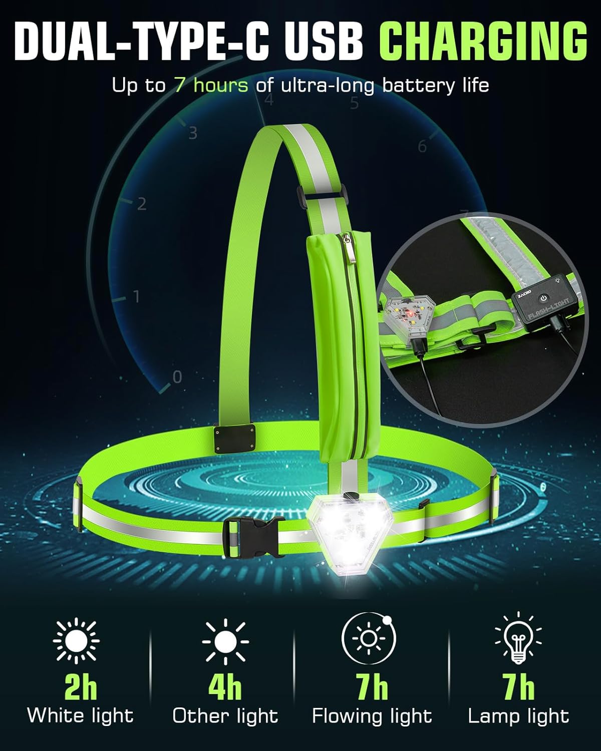 Zacro LED Reflective Vest - 500LM Rechargeable Light Up Running Gear | 5 RGB Colors, Adjustable for Men & Women