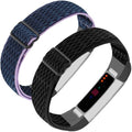 Adjustable Elastic Nylon Bands Compatible with Fitbit Alta and Alta HR Fitness Tracker, 2 Pack Braided Stretchy Wristband Accessory Bracelet Watch Strap Sport Replacement Band for Women Men (Wavy Black / Wavy Blue Purple)