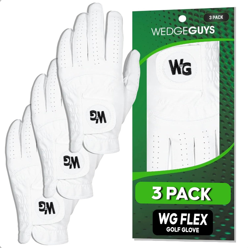 Wedge Guys Golf Gloves - Premium Cabretta Leather with Stretchy Microfit Spandex | Left Hand 3-Pack for Comfort & Grip