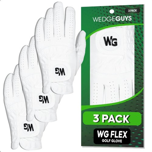Flex Premium Cabretta Leather Golf Gloves by Wedge Guys - Stretchy Microfit Spandex Back for Comfort | Left Hand 3-Pack