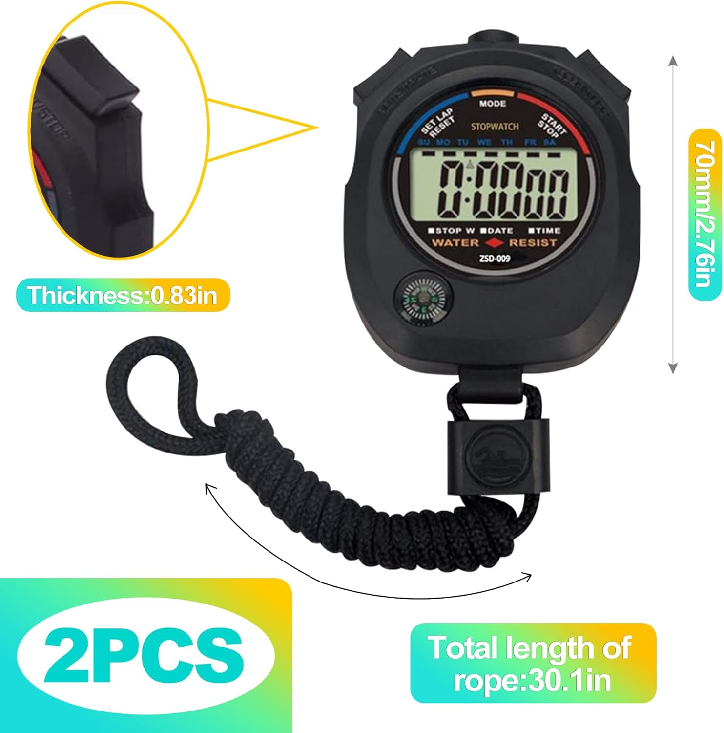Skiennix Digital Stopwatch Timer - Large Display, 1/100 Sec Accuracy, Includes Lanyard | Perfect for Sports & Training