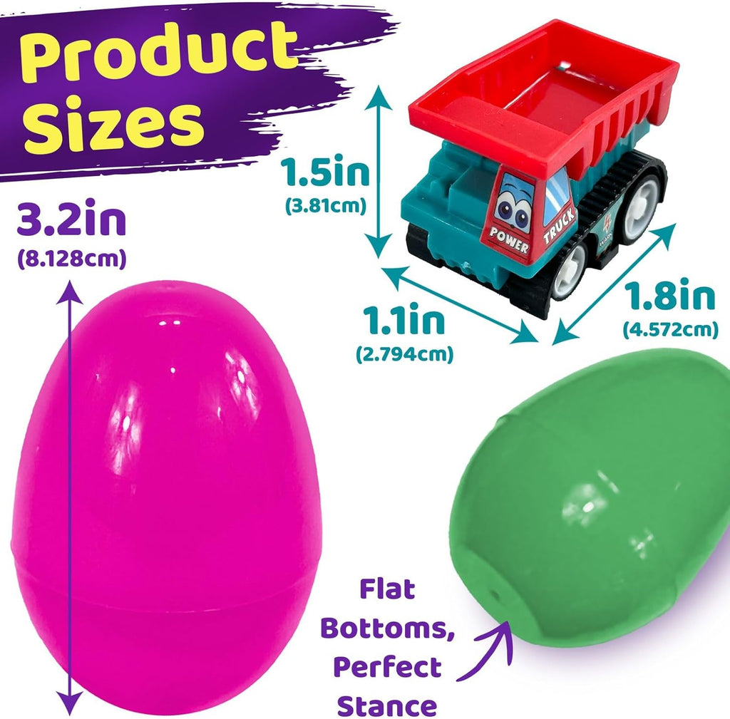 stargo 8 Pack Colorful Prefilled Easter Eggs Bulk with Toys - Mini Car Set Construction Engineering Vehicles Pull-Back Cars. Plastic Easter Eggs Filled, Basket Fillers, Party Favors, Boys Goodie Bags