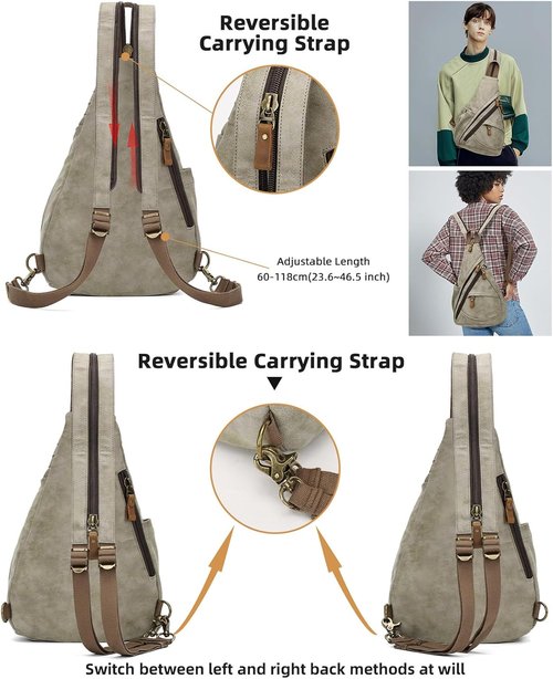 KL928 PU Leather Sling Bag - Stylish Olive Green Crossbody Backpack for Men & Women