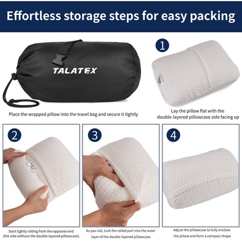 Talatex 100% Natural Premium Talalay Latex Travel Pillow, Camping Pillow, Small Camping Pillow with Compressible Stuff Sack, No Memory Foam Chemicals with Washable Cover (Medium Latex, 1)