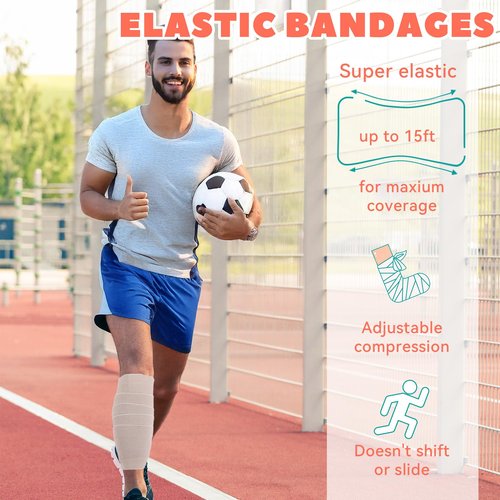 16 Pack Elastic Bandage Wrap 6 Inch Athletic Elastic Wrap Bandages with Self Closure on Both Ends Medical Bandage Wraps for Legs Knees Wrists Elbows Shoulders Ankles Berige