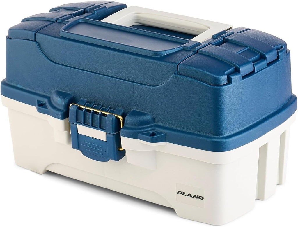 Plano Tackle Box - Three-Tray Design with Rust-Proof Brass Latch | Portable Blue/White Fishing Organizer